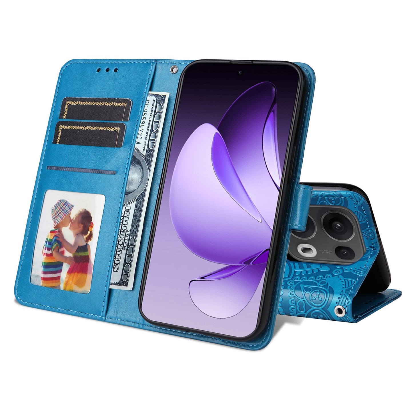 For Oppo Reno14 Pro 5G (China) / Oppo Reno13 Pro 5G / Oppo Reno14 Pro 5G (Global) Case Sunflower Imprint Leather Wallet Phone Cover - Blue