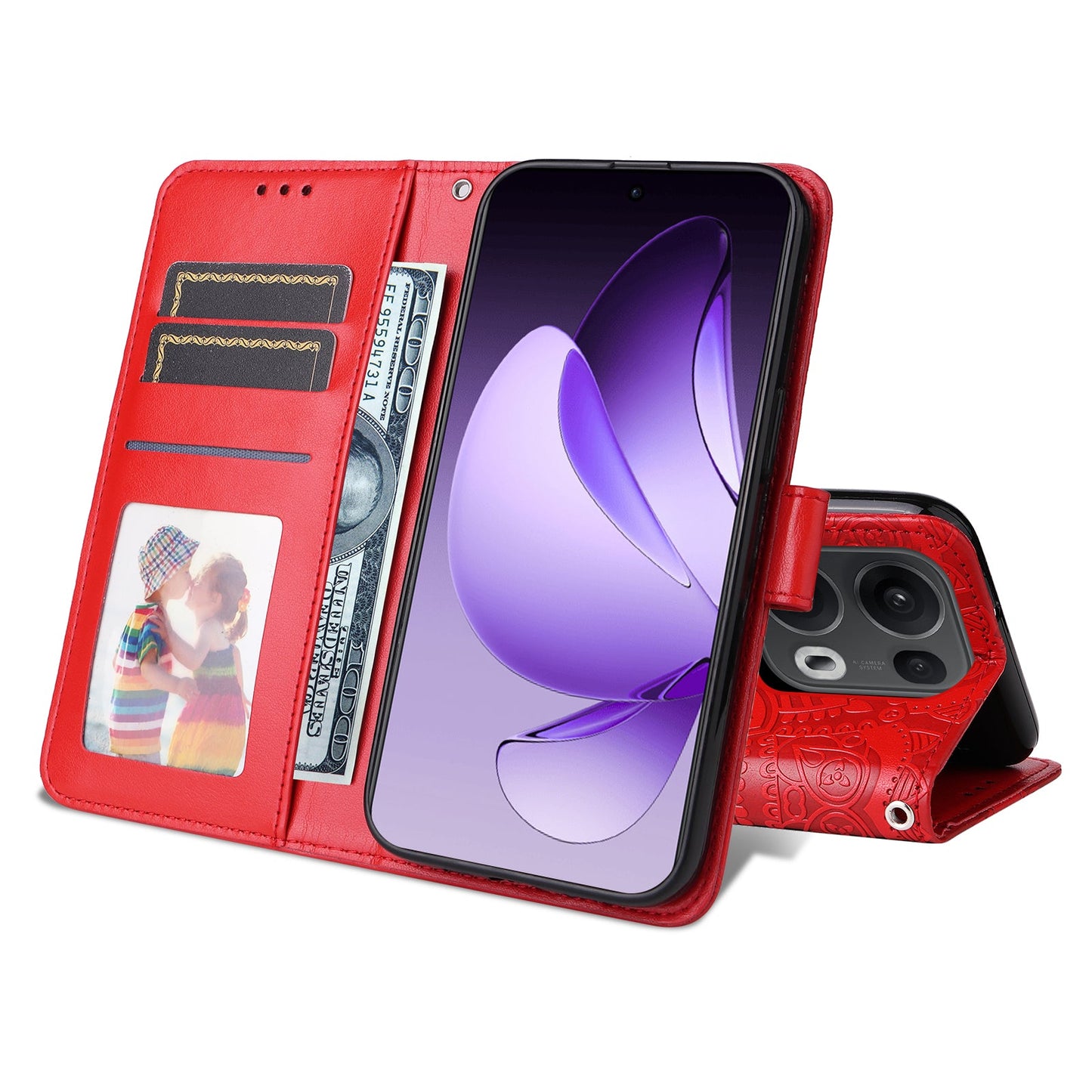 For Oppo Reno14 Pro 5G (China) / Oppo Reno13 Pro 5G / Oppo Reno14 Pro 5G (Global) Case Sunflower Imprint Leather Wallet Phone Cover - Red