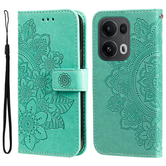 For Oppo Reno14 Pro 5G (China) / Oppo Reno13 Pro 5G / Oppo Reno14 Pro 5G (Global) Case Floral Pattern PU Leather Wallet Stand Phone Cover - Green