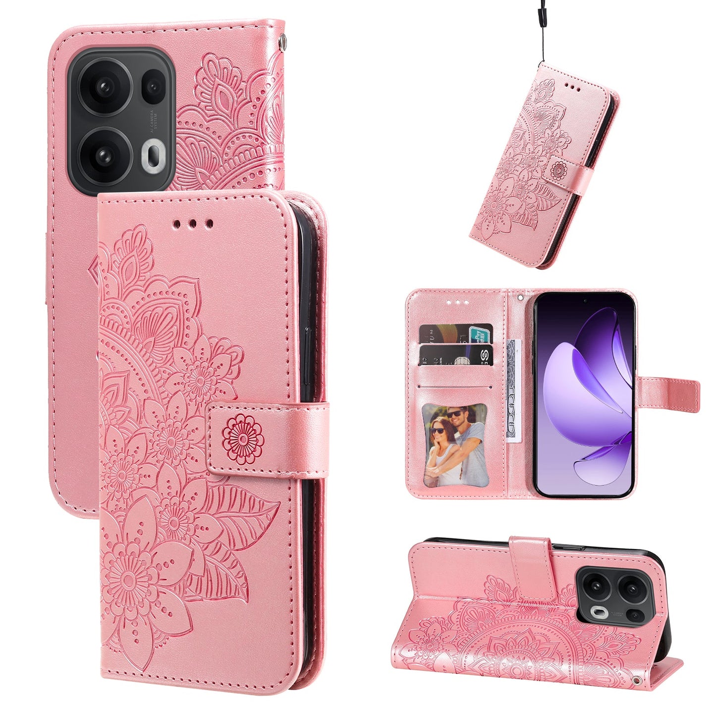 For Oppo Reno14 Pro 5G (China) / Oppo Reno13 Pro 5G / Oppo Reno14 Pro 5G (Global) Case Floral Pattern PU Leather Wallet Stand Phone Cover - Pink
