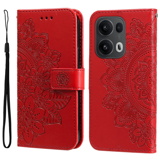For Oppo Reno14 Pro 5G (China) / Oppo Reno13 Pro 5G / Oppo Reno14 Pro 5G (Global) Case Floral Pattern PU Leather Wallet Stand Phone Cover - Red