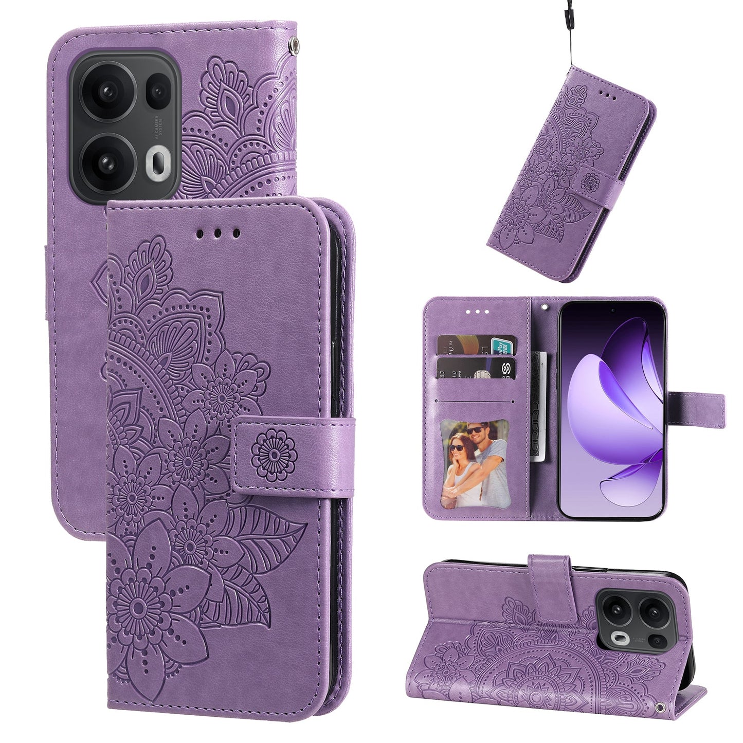 For Oppo Reno14 Pro 5G (China) / Oppo Reno13 Pro 5G / Oppo Reno14 Pro 5G (Global) Case Floral Pattern PU Leather Wallet Stand Phone Cover - Purple