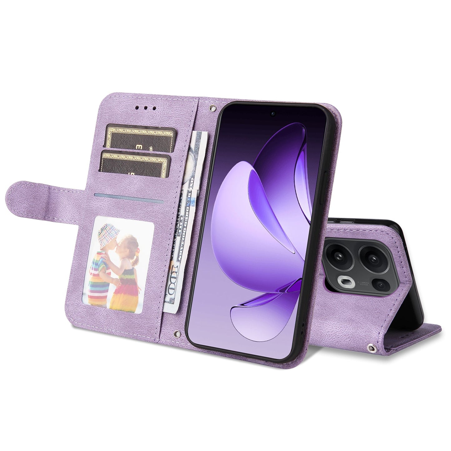 For Oppo Reno14 Pro 5G (China) / Oppo Reno13 Pro 5G / Oppo Reno14 Pro 5G (Global) Leather Wallet Cases Skin Touch Phone Cover Stand with Strap - Purple