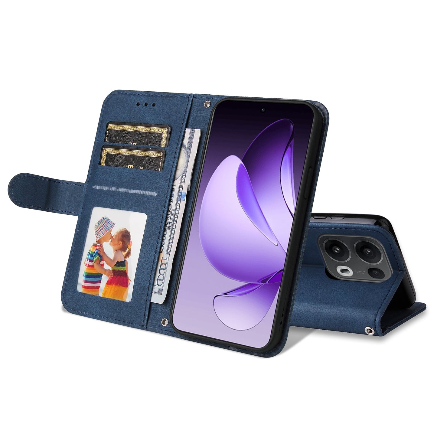 For Oppo Reno14 Pro 5G (China) / Oppo Reno13 Pro 5G / Oppo Reno14 Pro 5G (Global) Leather Wallet Cases Skin Touch Phone Cover Stand with Strap - Blue