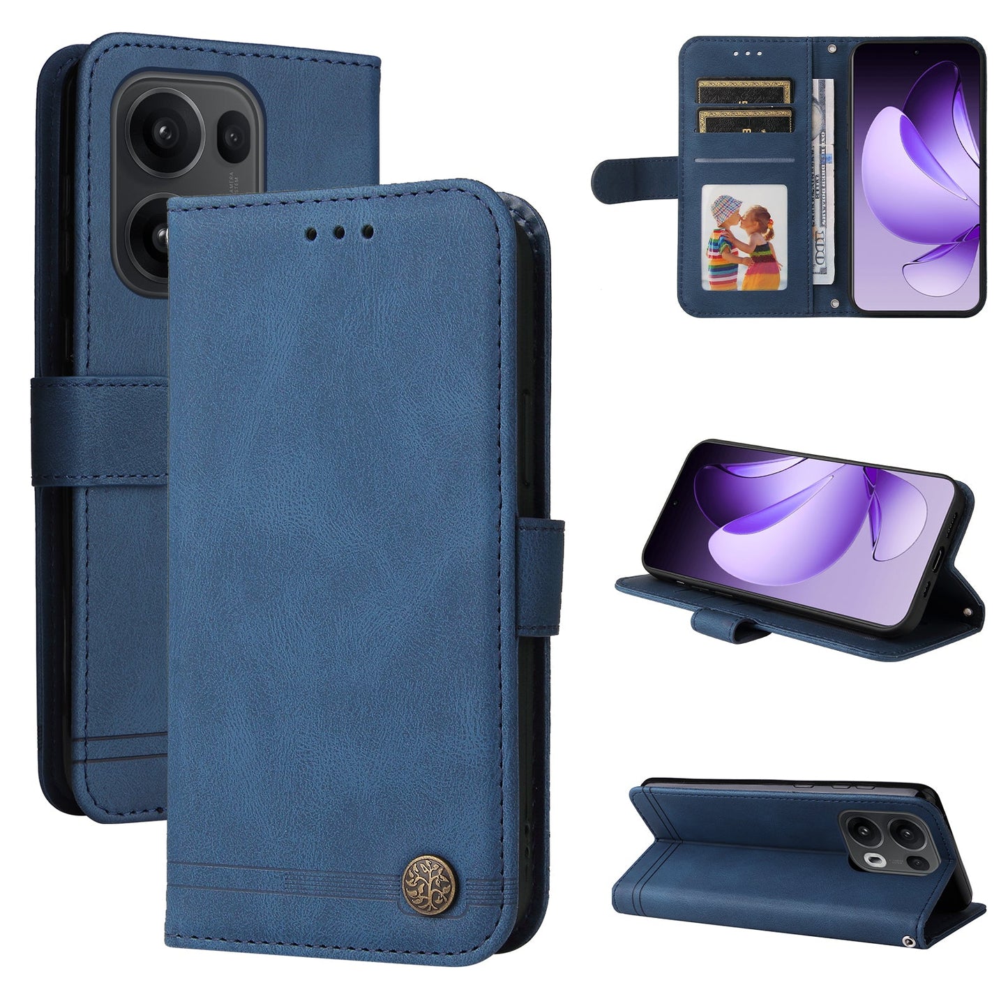 For Oppo Reno14 Pro 5G (China) / Oppo Reno13 Pro 5G / Oppo Reno14 Pro 5G (Global) Leather Wallet Cases Skin Touch Phone Cover Stand with Strap - Blue
