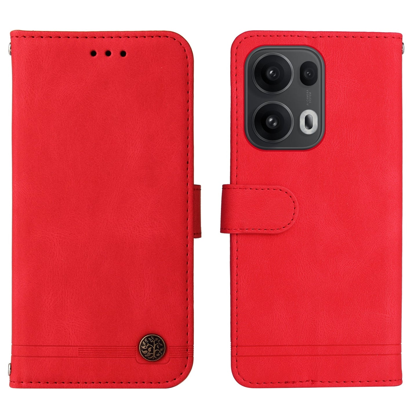 For Oppo Reno14 Pro 5G (China) / Oppo Reno13 Pro 5G / Oppo Reno14 Pro 5G (Global) Leather Wallet Cases Skin Touch Phone Cover Stand with Strap - Red