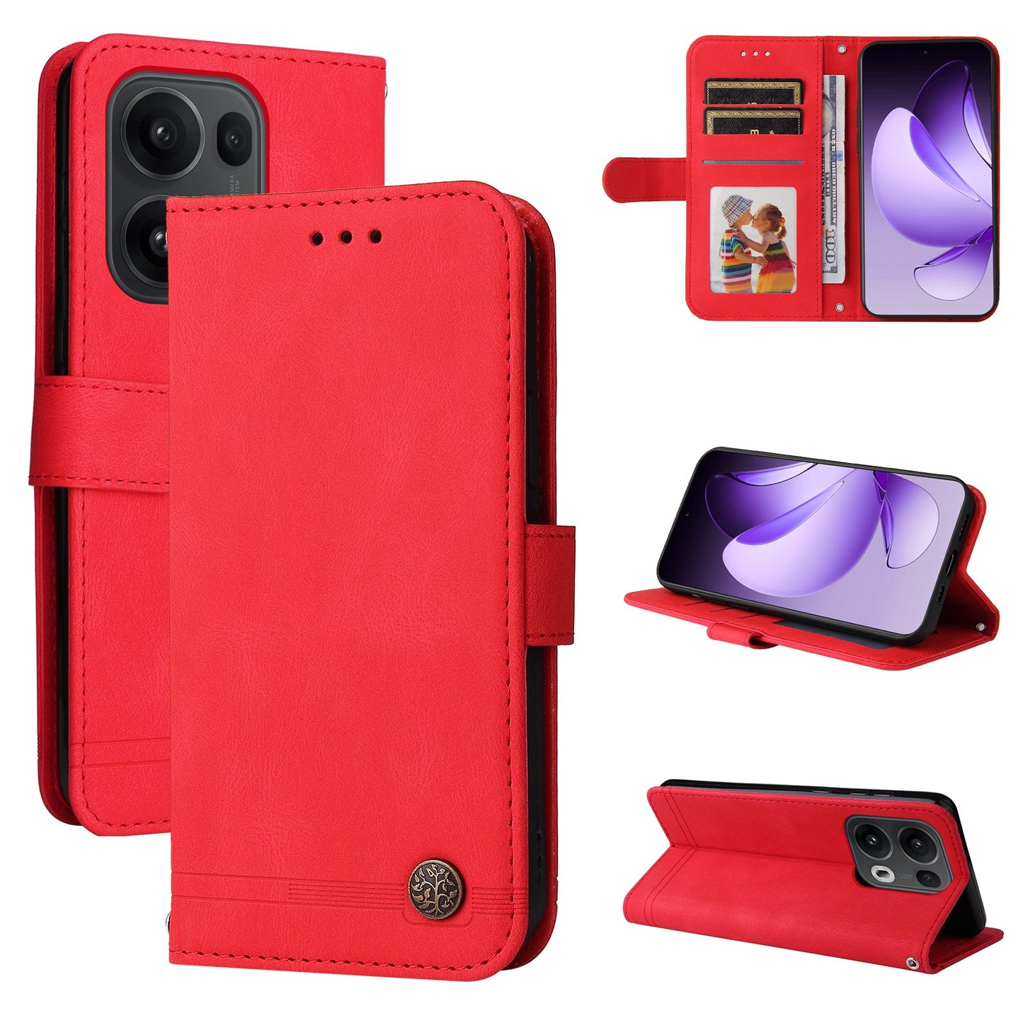 For Oppo Reno14 Pro 5G (China) / Oppo Reno13 Pro 5G / Oppo Reno14 Pro 5G (Global) Leather Wallet Cases Skin Touch Phone Cover Stand with Strap - Red