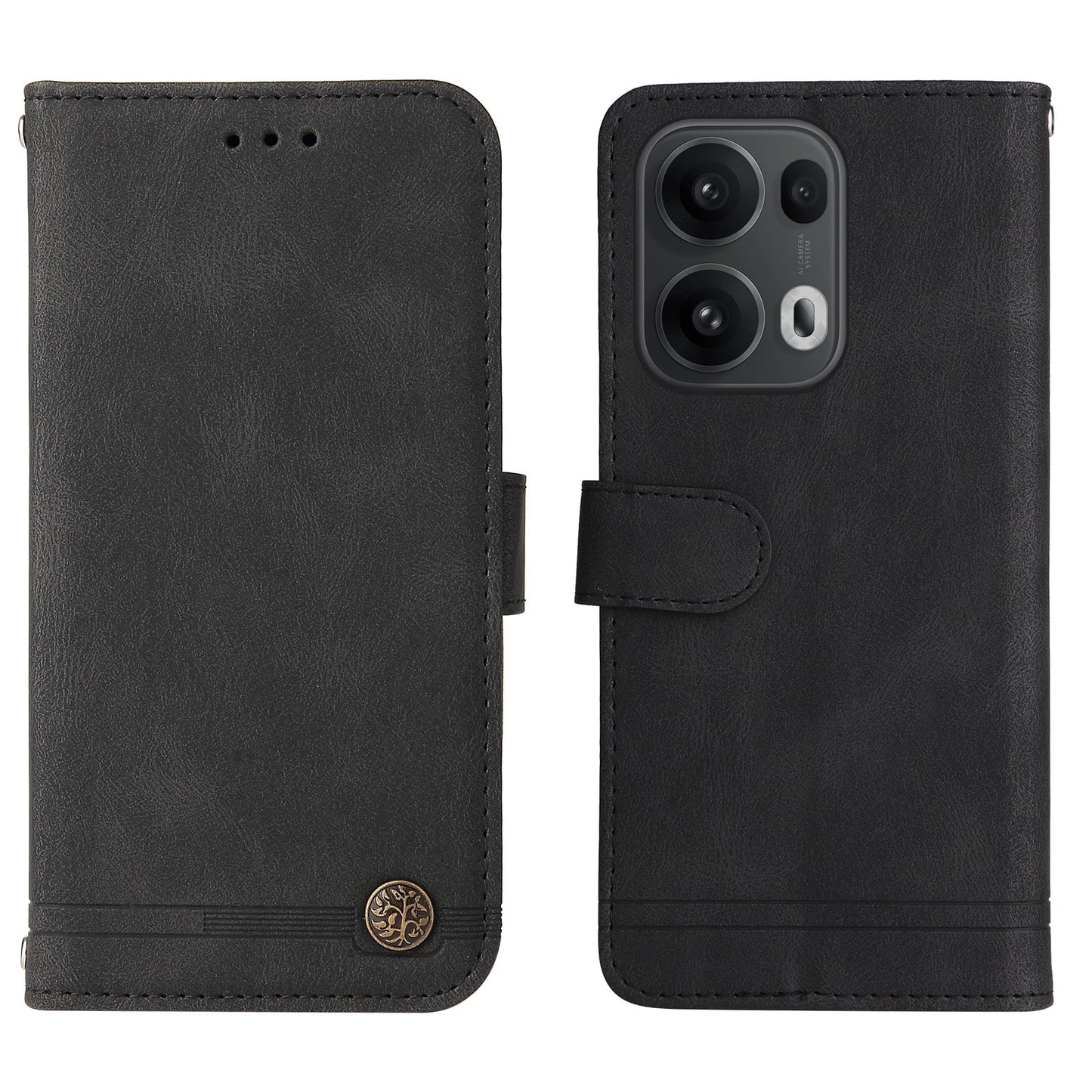 For Oppo Reno14 Pro 5G (China) / Oppo Reno13 Pro 5G / Oppo Reno14 Pro 5G (Global) Leather Wallet Cases Skin Touch Phone Cover Stand with Strap - Black