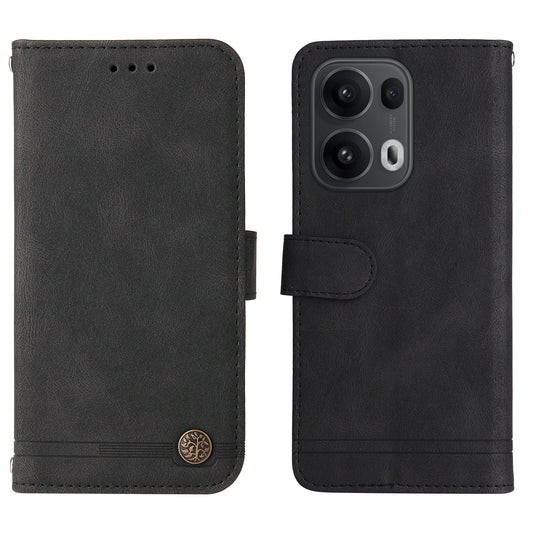 For Oppo Reno14 Pro 5G (China) / Oppo Reno13 Pro 5G / Oppo Reno14 Pro 5G (Global) Leather Wallet Cases Skin Touch Phone Cover Stand with Strap - Black