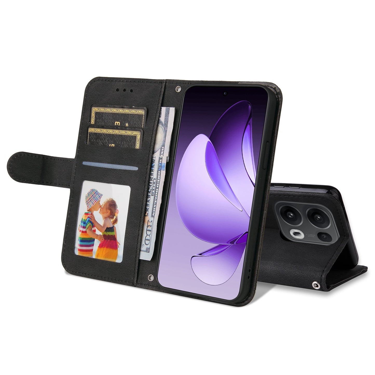 For Oppo Reno14 Pro 5G (China) / Oppo Reno13 Pro 5G / Oppo Reno14 Pro 5G (Global) Leather Wallet Cases Skin Touch Phone Cover Stand with Strap - Black