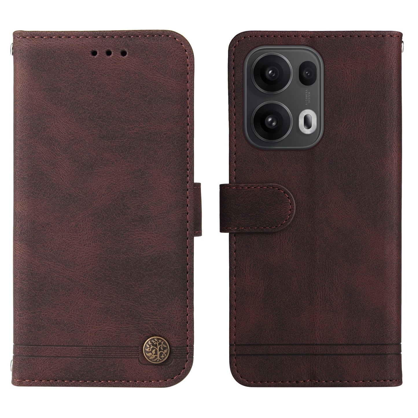 For Oppo Reno14 Pro 5G (China) / Oppo Reno13 Pro 5G / Oppo Reno14 Pro 5G (Global) Leather Wallet Cases Skin Touch Phone Cover Stand with Strap - Brown