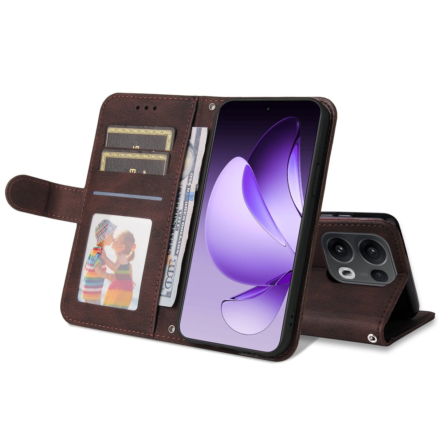 For Oppo Reno14 Pro 5G (China) / Oppo Reno13 Pro 5G / Oppo Reno14 Pro 5G (Global) Leather Wallet Cases Skin Touch Phone Cover Stand with Strap - Brown