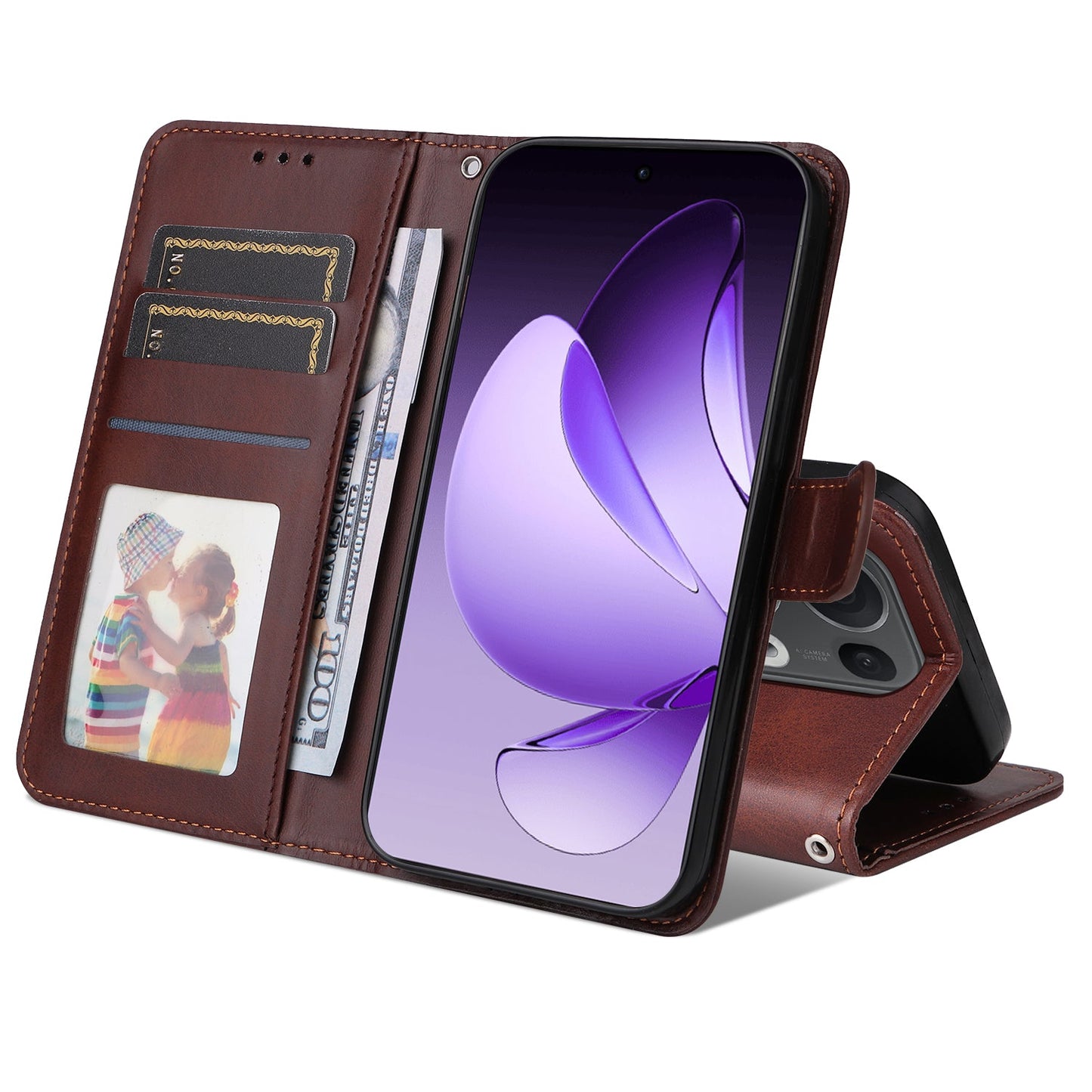 For Oppo Reno14 Pro 5G (China) / Oppo Reno13 Pro 5G / Oppo Reno14 Pro 5G (Global) Case Wallet PU Leather Folio Flip Phone Cover - Brown