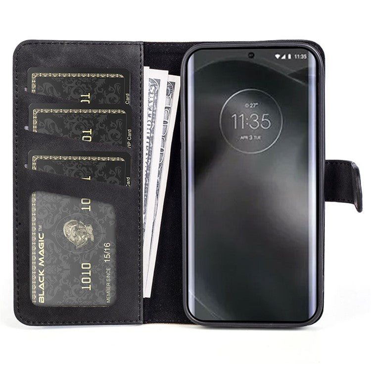 For Motorola Edge 30 Neo 5G Color Splicing PU Leather Shockproof Stand Wallet Case Magnetic Clasp Protective Cover - Black