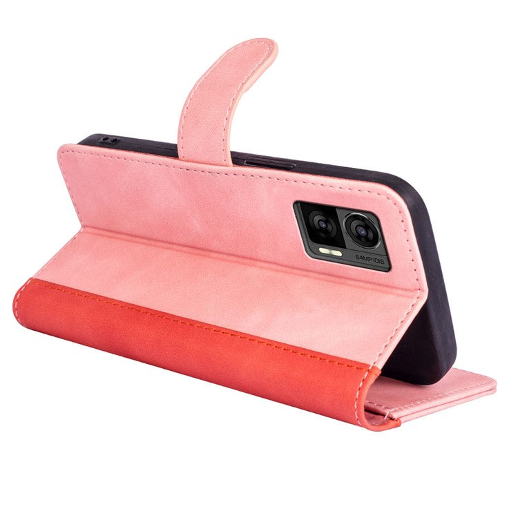 For Motorola Edge 30 Neo 5G Color Splicing PU Leather Shockproof Stand Wallet Case Magnetic Clasp Protective Cover - Red