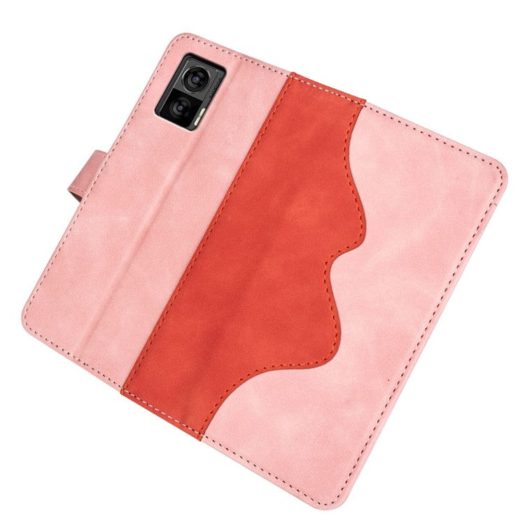 For Motorola Edge 30 Neo 5G Color Splicing PU Leather Shockproof Stand Wallet Case Magnetic Clasp Protective Cover - Red