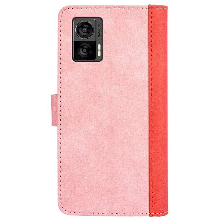For Motorola Edge 30 Neo 5G Color Splicing PU Leather Shockproof Stand Wallet Case Magnetic Clasp Protective Cover - Red