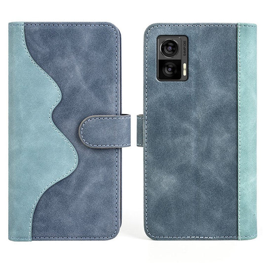 For Motorola Edge 30 Neo 5G Color Splicing PU Leather Shockproof Stand Wallet Case Magnetic Clasp Protective Cover - Blue