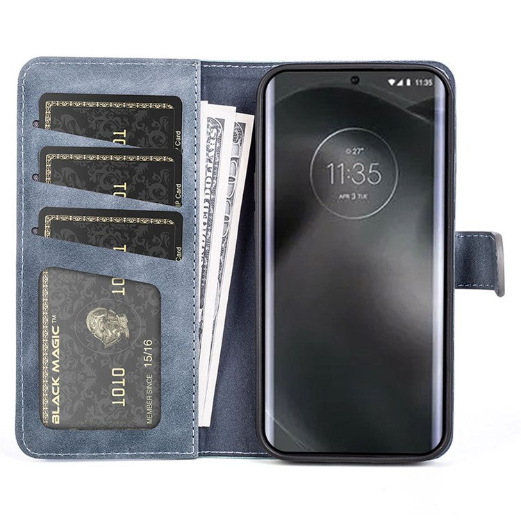 For Motorola Edge 30 Neo 5G Color Splicing PU Leather Shockproof Stand Wallet Case Magnetic Clasp Protective Cover - Blue