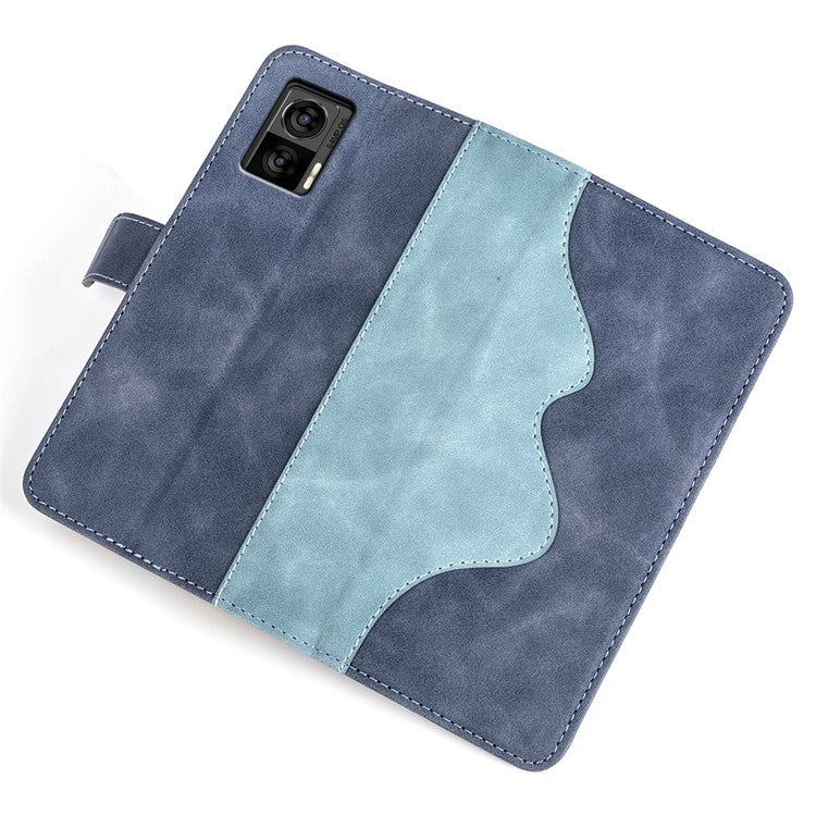 For Motorola Edge 30 Neo 5G Color Splicing PU Leather Shockproof Stand Wallet Case Magnetic Clasp Protective Cover - Blue