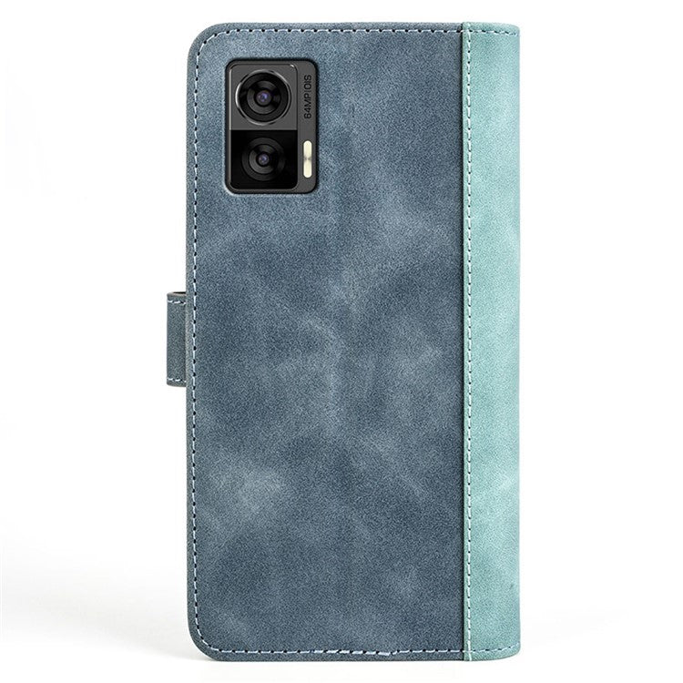 For Motorola Edge 30 Neo 5G Color Splicing PU Leather Shockproof Stand Wallet Case Magnetic Clasp Protective Cover - Blue
