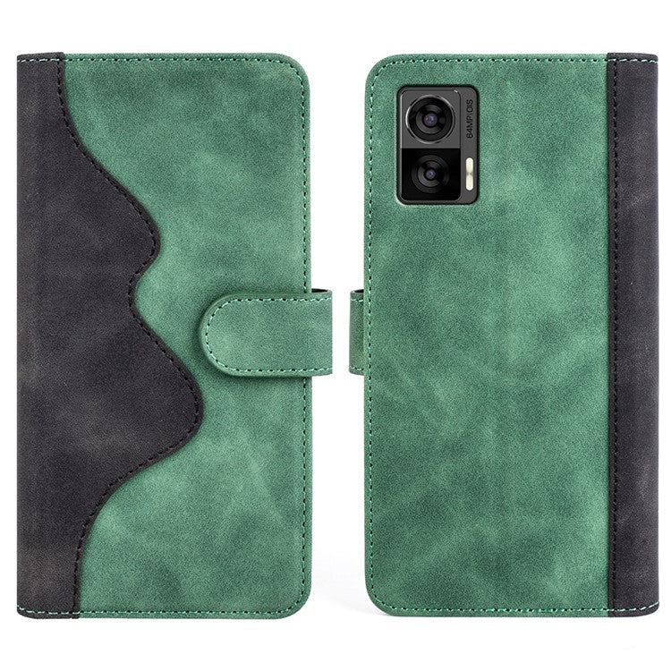 For Motorola Edge 30 Neo 5G Color Splicing PU Leather Shockproof Stand Wallet Case Magnetic Clasp Protective Cover - Green