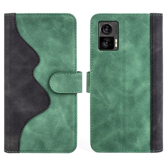 For Motorola Edge 30 Neo 5G Color Splicing PU Leather Shockproof Stand Wallet Case Magnetic Clasp Protective Cover - Green