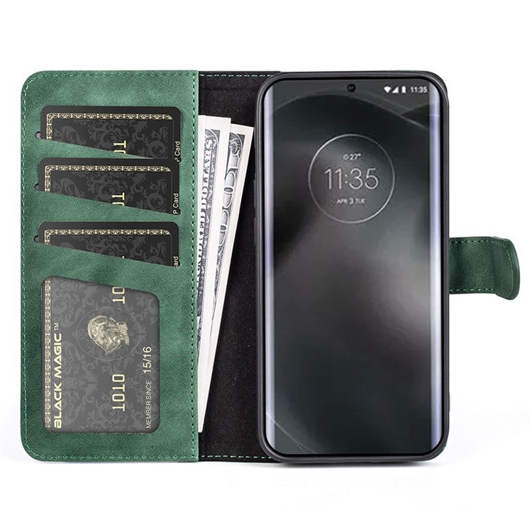For Motorola Edge 30 Neo 5G Color Splicing PU Leather Shockproof Stand Wallet Case Magnetic Clasp Protective Cover - Green