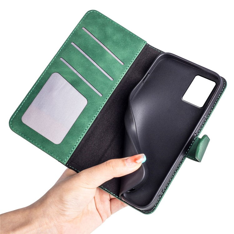 For Motorola Edge 30 Neo 5G Color Splicing PU Leather Shockproof Stand Wallet Case Magnetic Clasp Protective Cover - Green