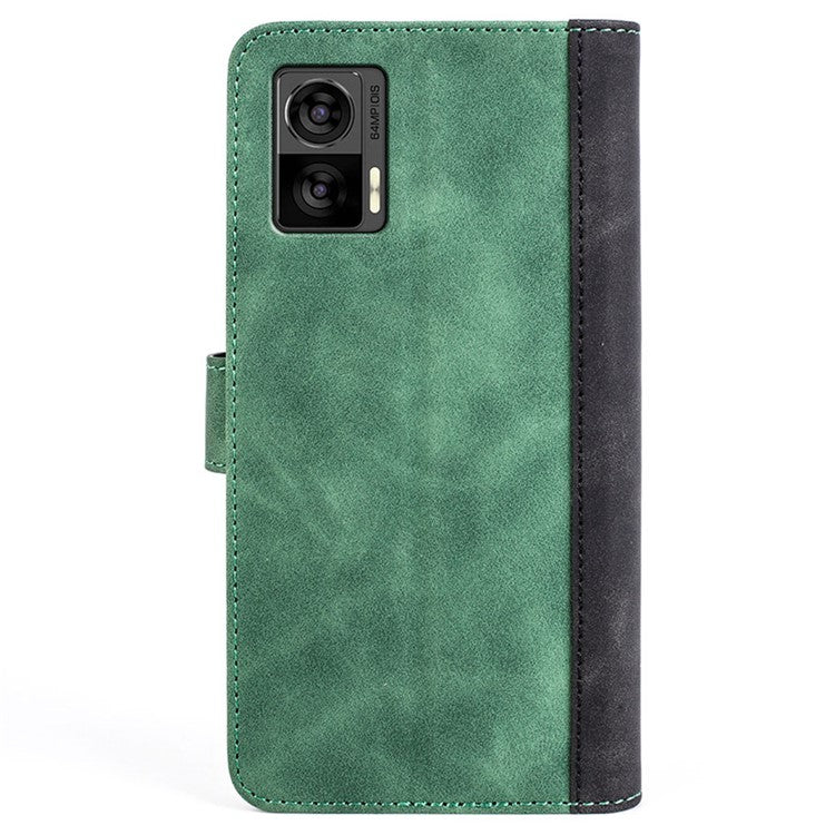 For Motorola Edge 30 Neo 5G Color Splicing PU Leather Shockproof Stand Wallet Case Magnetic Clasp Protective Cover - Green