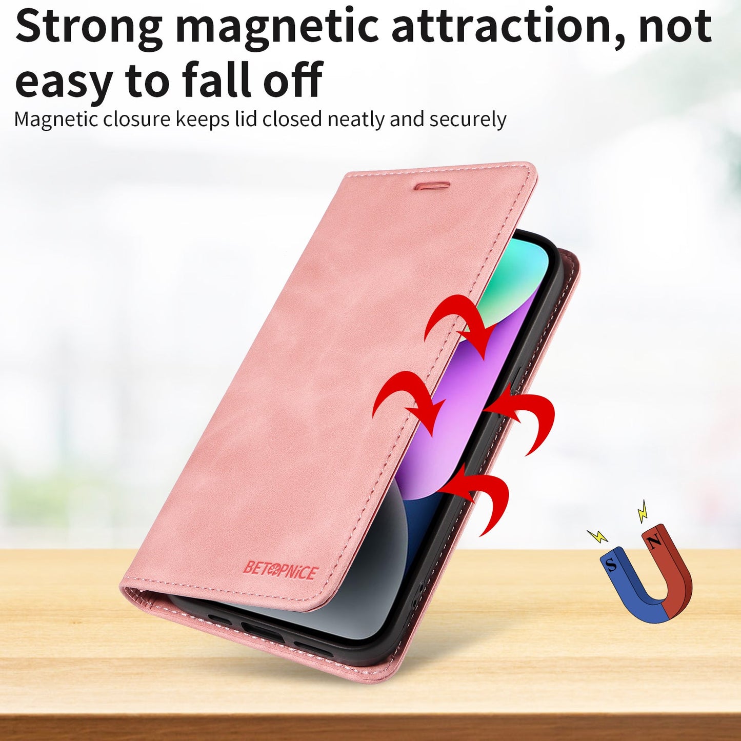 For Oppo Reno14 Pro 5G (China) / Oppo Reno13 Pro 5G / Oppo Reno14 Pro 5G (Global) Case BETOPNICE Magnetic Closure RFID Blocking Wallet Stand Leather Phone Cover - Pink