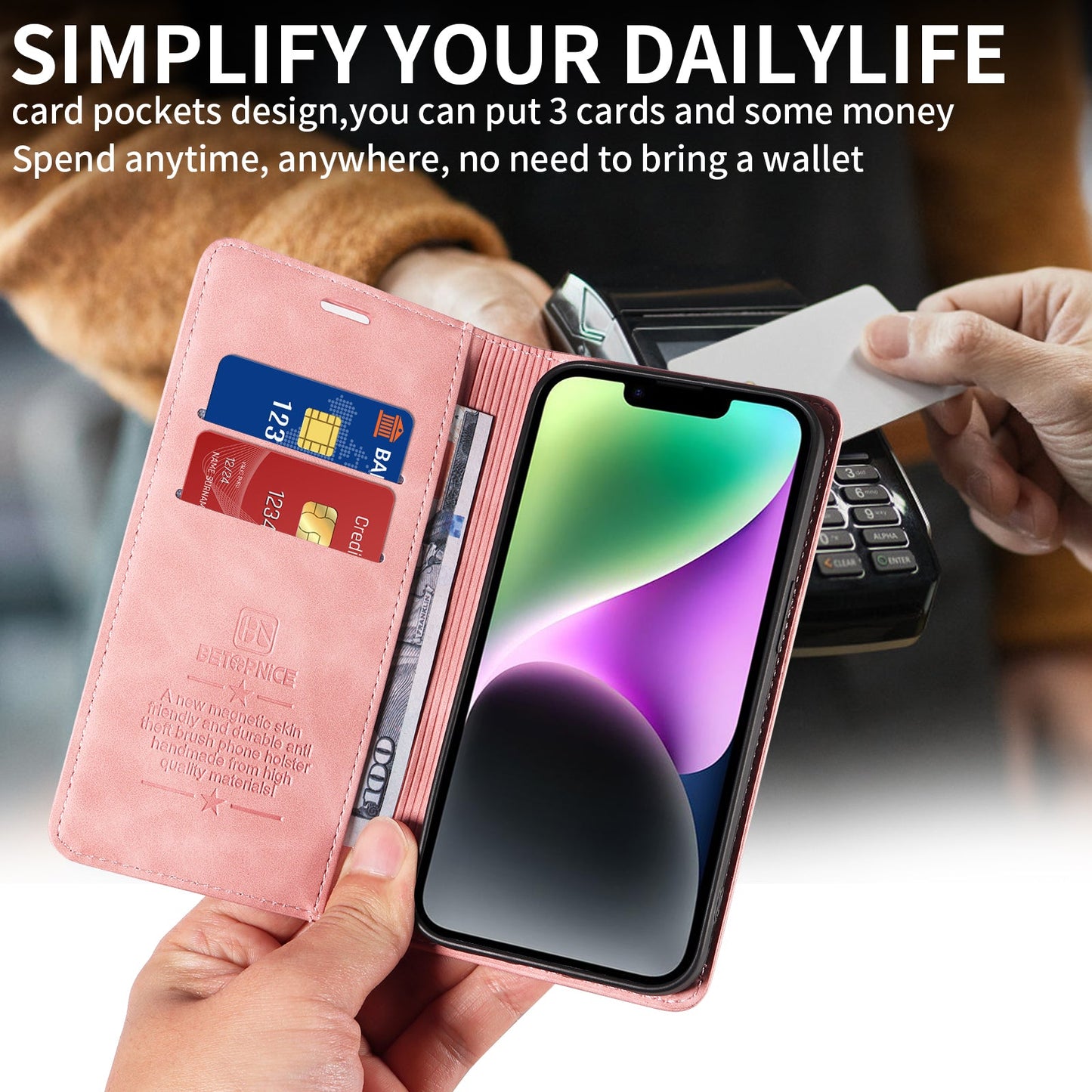 For Oppo Reno14 Pro 5G (China) / Oppo Reno13 Pro 5G / Oppo Reno14 Pro 5G (Global) Case BETOPNICE Magnetic Closure RFID Blocking Wallet Stand Leather Phone Cover - Pink