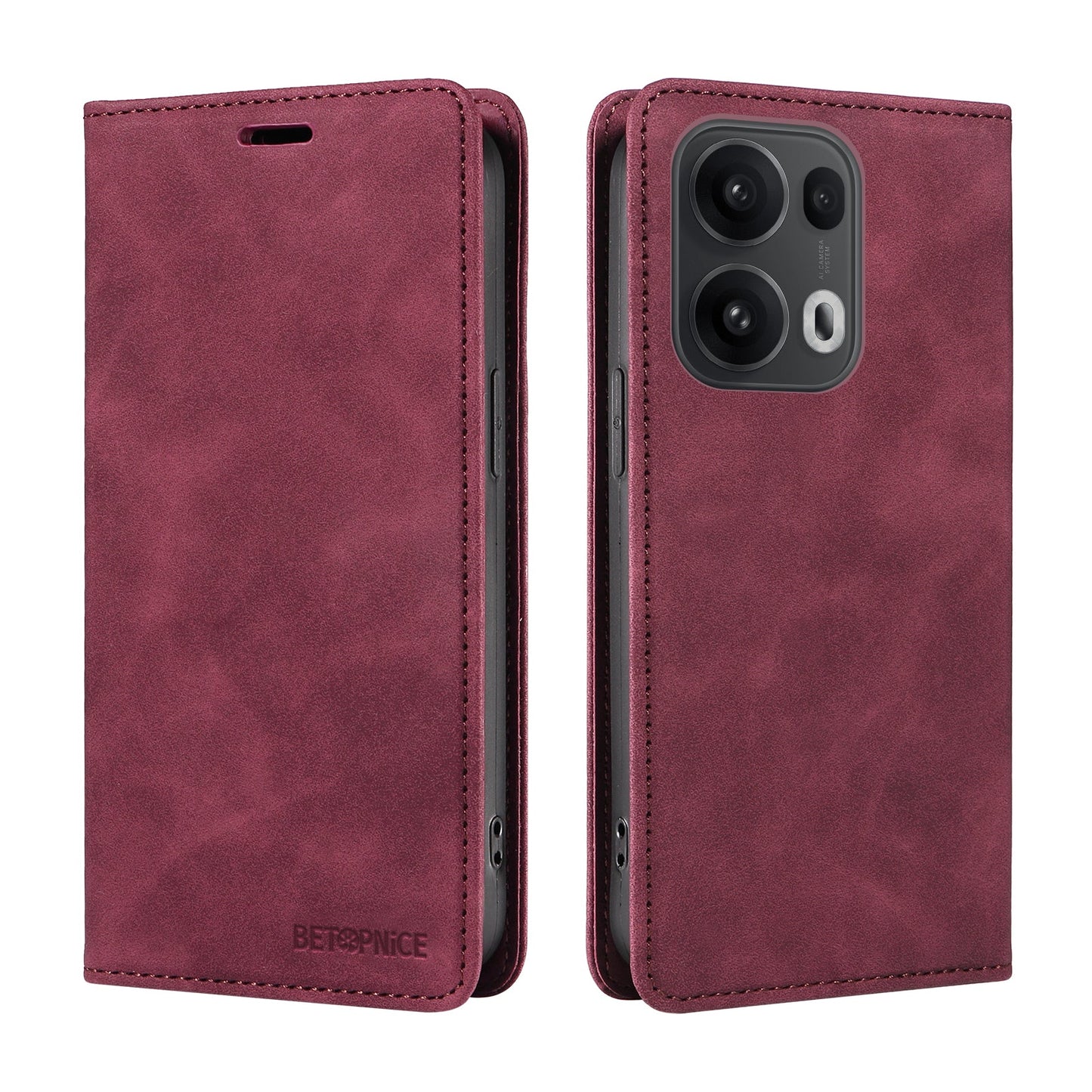 For Oppo Reno14 Pro 5G (China) / Oppo Reno13 Pro 5G / Oppo Reno14 Pro 5G (Global) Case BETOPNICE Magnetic Closure RFID Blocking Wallet Stand Leather Phone Cover - Red