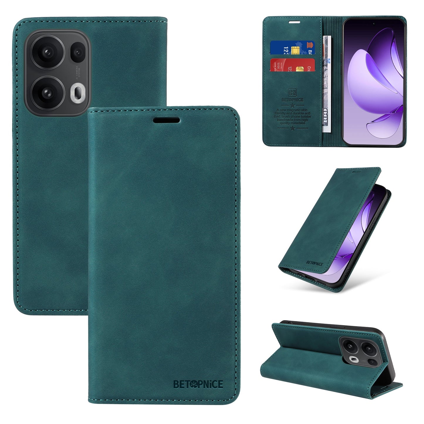 For Oppo Reno14 Pro 5G (China) / Oppo Reno13 Pro 5G / Oppo Reno14 Pro 5G (Global) Case BETOPNICE Magnetic Closure RFID Blocking Wallet Stand Leather Phone Cover - Green