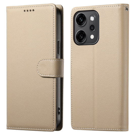 For Oppo Reno14 Pro 5G (Global) Case Magnetic Snap Litchi Texture Leather Wallet Phone Cover with Wrist Strap - Apricot