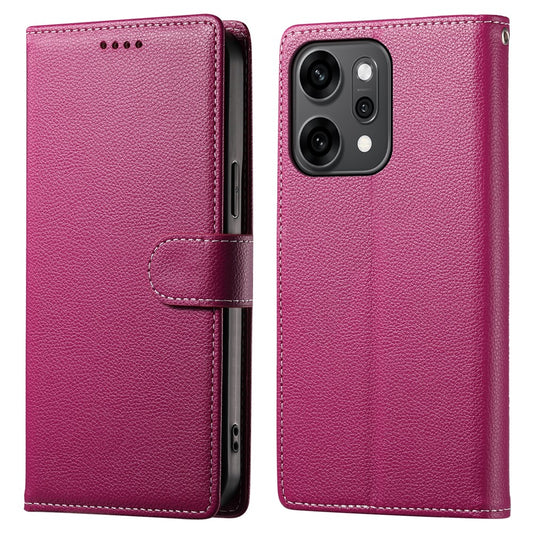 For Oppo Reno14 Pro 5G (Global) Case Magnetic Snap Litchi Texture Leather Wallet Phone Cover with Wrist Strap - Rose