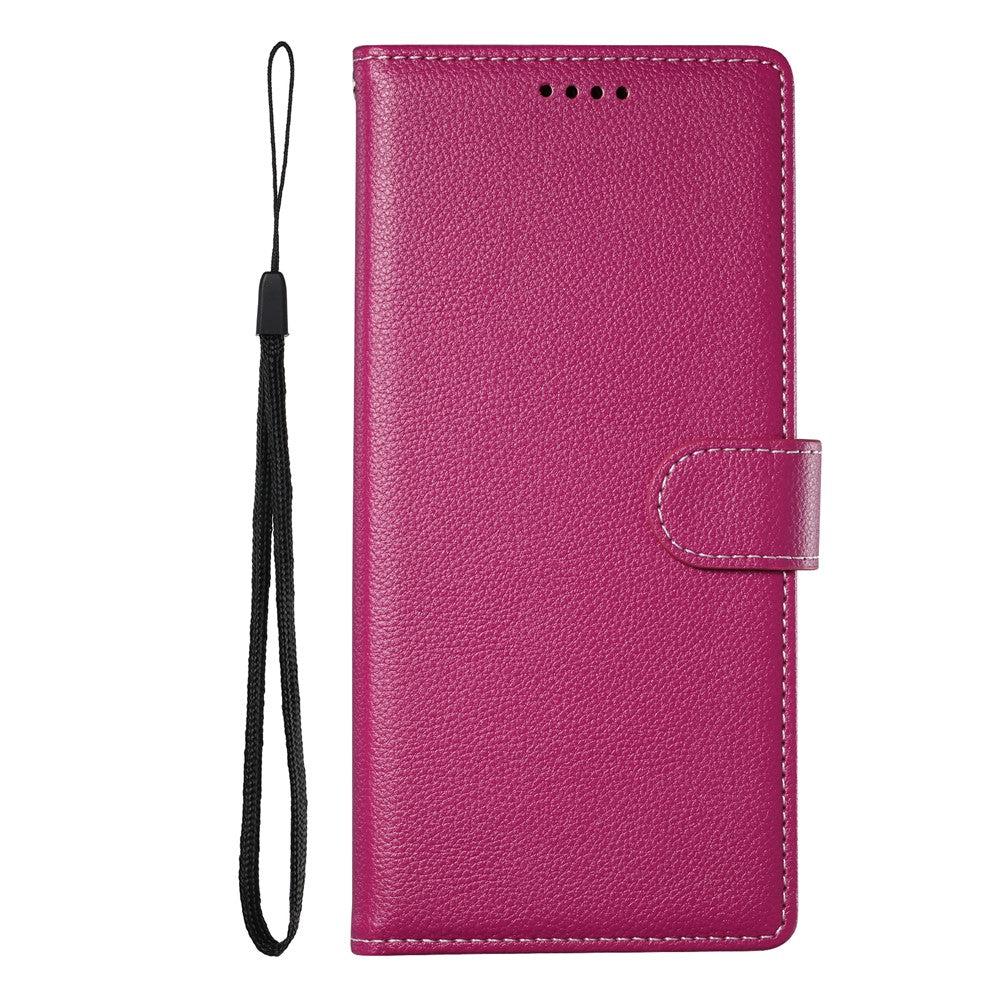 For Oppo Reno14 Pro 5G (Global) Case Magnetic Snap Litchi Texture Leather Wallet Phone Cover with Wrist Strap - Rose