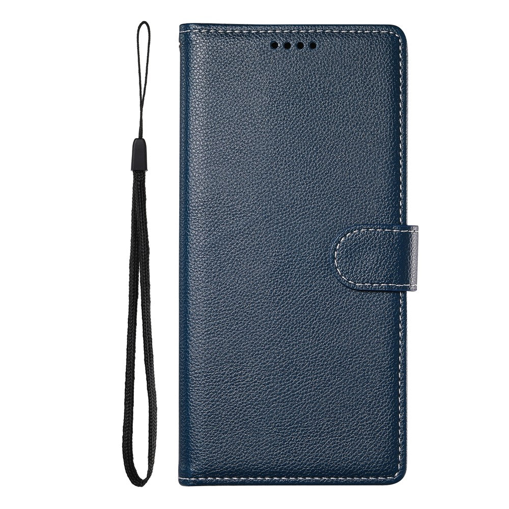 For Oppo Reno14 Pro 5G (Global) Case Magnetic Snap Litchi Texture Leather Wallet Phone Cover with Wrist Strap - Dark Blue