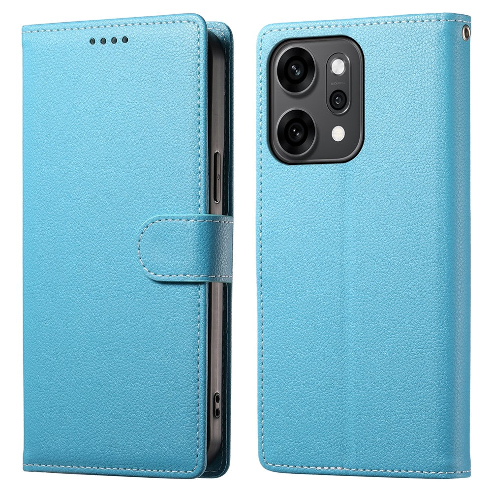 For Oppo Reno14 Pro 5G (Global) Case Magnetic Snap Litchi Texture Leather Wallet Phone Cover with Wrist Strap - Sky Blue