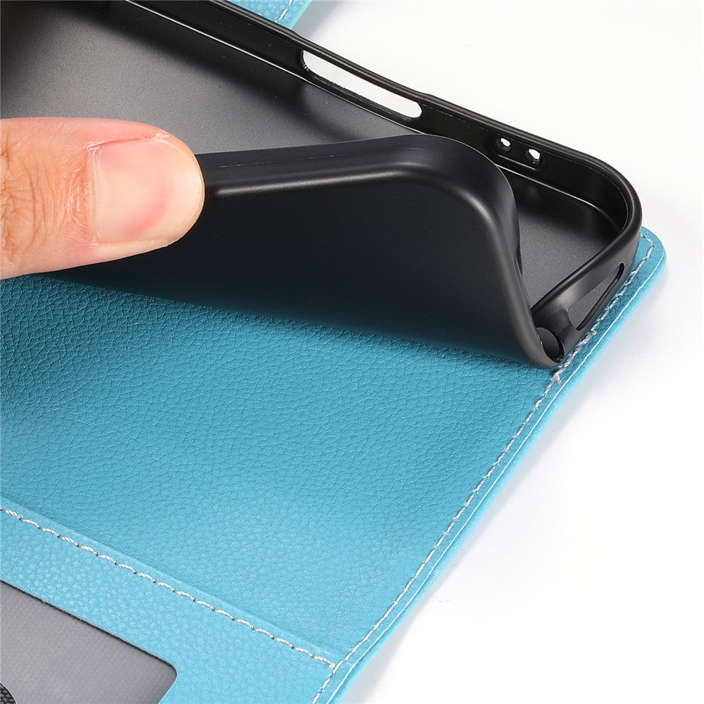 For Oppo Reno14 Pro 5G (Global) Case Magnetic Snap Litchi Texture Leather Wallet Phone Cover with Wrist Strap - Sky Blue