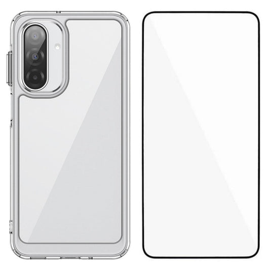 For Samsung Galaxy A17 5G Case WANLONFENG MF Series TPU Acrylic Clear Phone Cover with Tempered Glass Film - Transparent