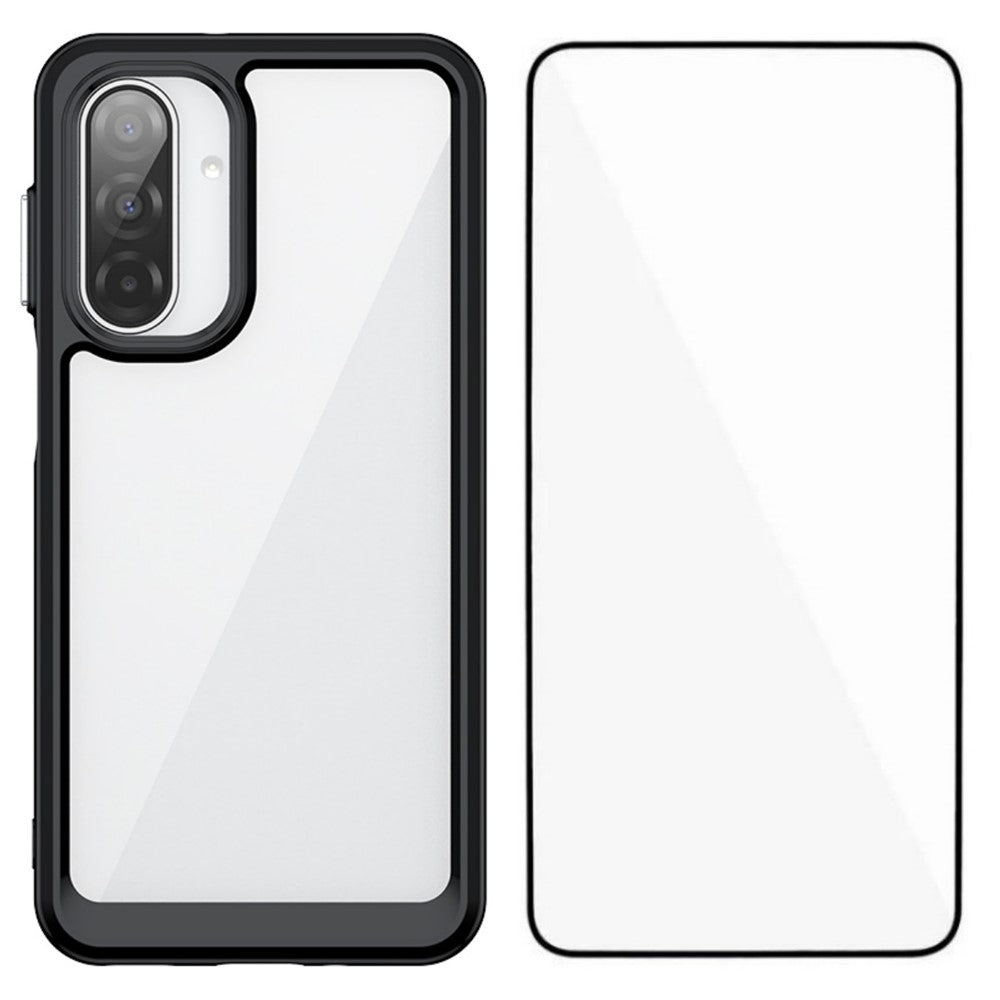 For Samsung Galaxy A17 5G Phone Case WANLONFENG XC Series TPU Acrylic Cover with Tempered Glass (Big Lens Hole) - Black