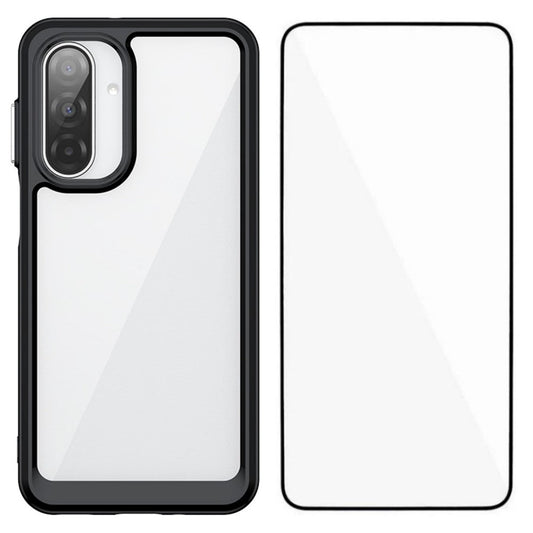 For Samsung Galaxy A17 5G Phone Case WANLONFENG XC Series TPU Acrylic Cover with Tempered Glass (Big Lens Hole) - Black