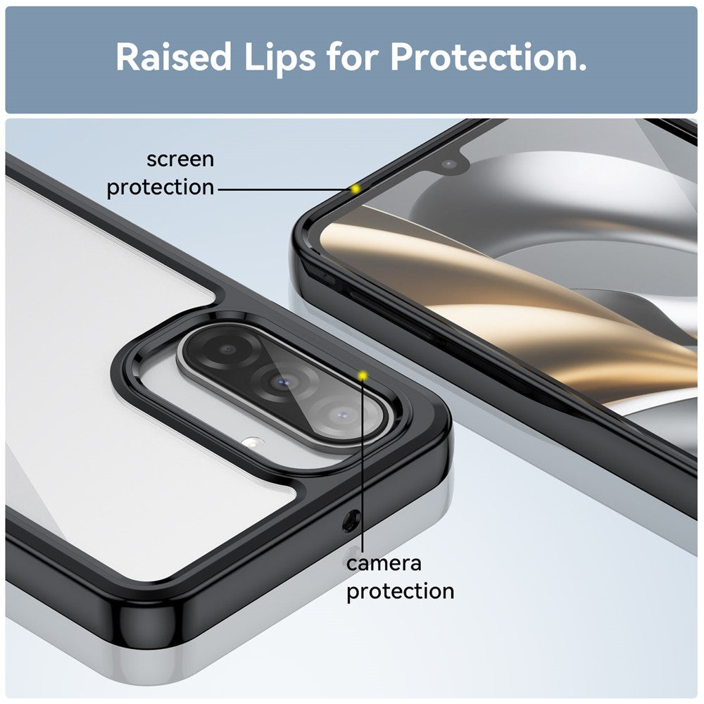For Samsung Galaxy A17 5G Phone Case WANLONFENG XC Series TPU Acrylic Cover with Tempered Glass (Big Lens Hole) - Black