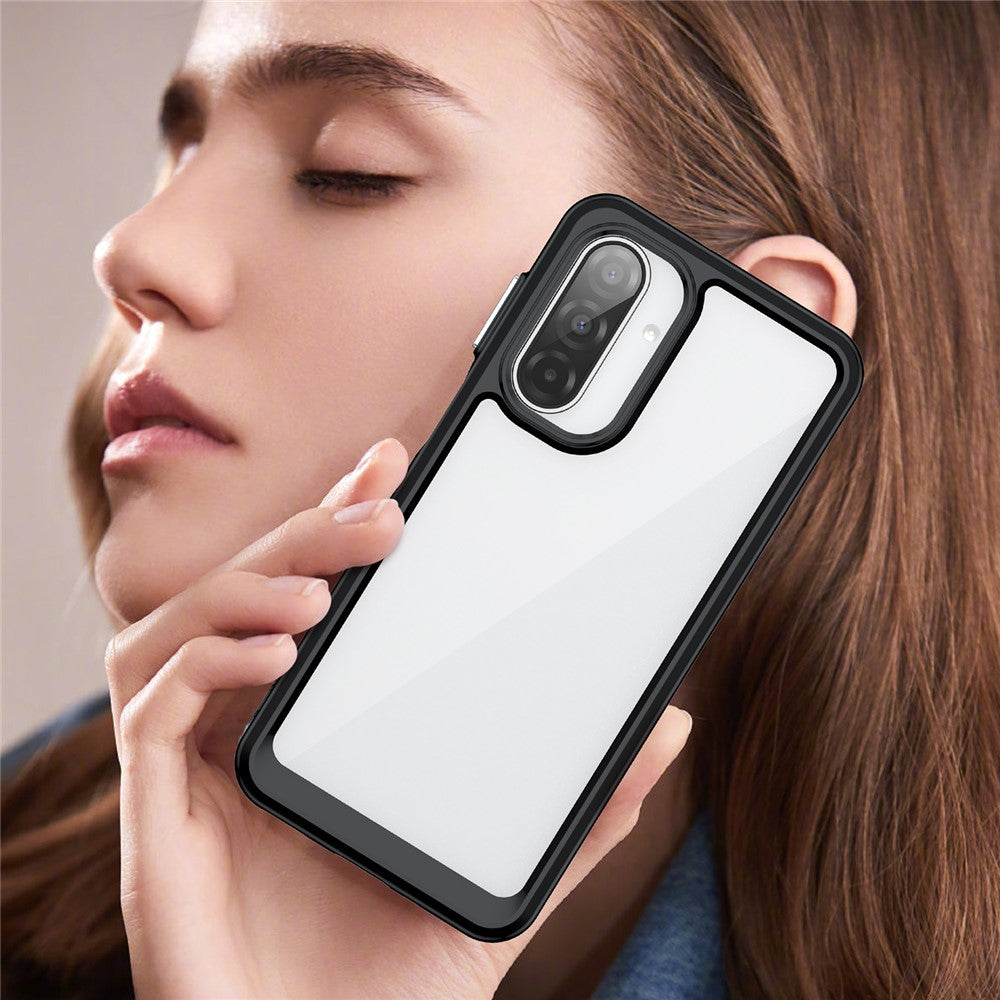 For Samsung Galaxy A17 5G Phone Case WANLONFENG XC Series TPU Acrylic Cover with Tempered Glass (Big Lens Hole) - Black