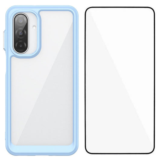 For Samsung Galaxy A17 5G Phone Case WANLONFENG XC Series TPU Acrylic Cover with Tempered Glass (Big Lens Hole) - Blue
