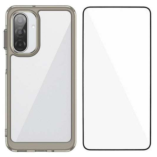 For Samsung Galaxy A17 5G Phone Case WANLONFENG XC Series TPU Acrylic Cover with Tempered Glass (Big Lens Hole) - Transparent Grey