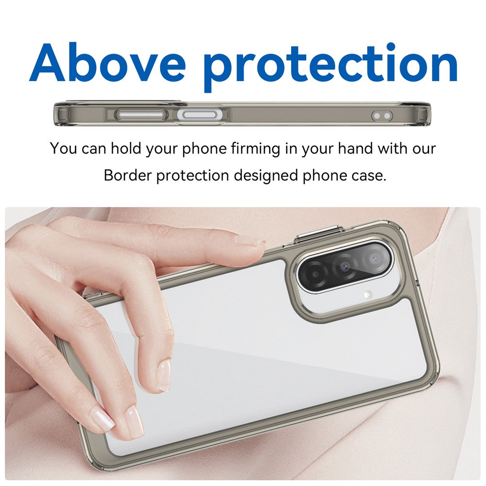 For Samsung Galaxy A17 5G Phone Case WANLONFENG XC Series TPU Acrylic Cover with Tempered Glass (Big Lens Hole) - Transparent Grey