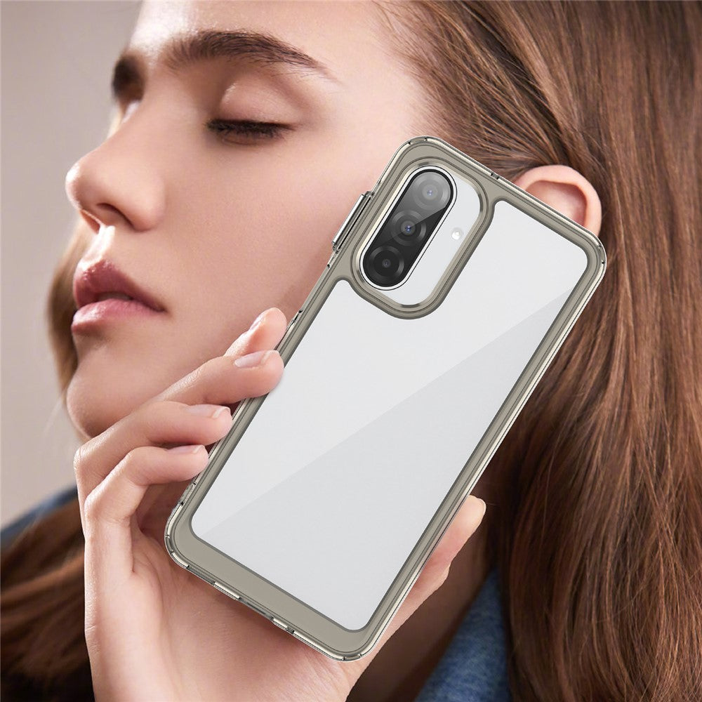 For Samsung Galaxy A17 5G Phone Case WANLONFENG XC Series TPU Acrylic Cover with Tempered Glass (Big Lens Hole) - Transparent Grey