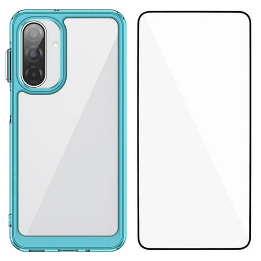 For Samsung Galaxy A17 5G Phone Case WANLONFENG XC Series TPU Acrylic Cover with Tempered Glass (Big Lens Hole) - Transparent Blue